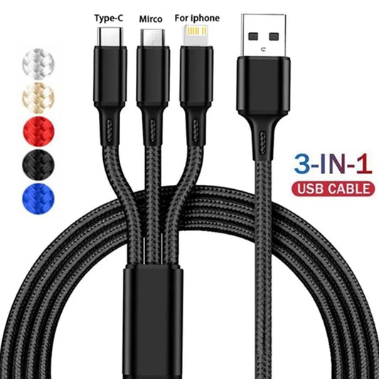 3 In 1 USB Charger Fast Charging Cable Type C Micro IOS Multi Charger Cable